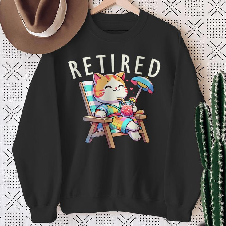 Cat Retired Retirement Plan Meow Animal Lover Sweatshirt Gifts for Old Women