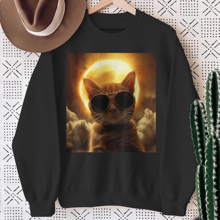 Cat Taking A Selfie With Solar Eclipse Wearing Sunglasses Sweatshirt Gifts for Old Women