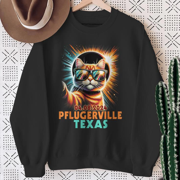 Cat Taking A Selfie Total Eclipse 2024 Pflugerville Texas Sweatshirt Gifts for Old Women