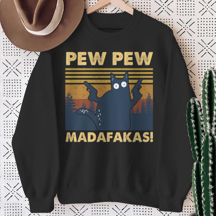 Cat Vintage Pew Pew Pew Madafakas Cat Crazy Pew Vintage Sweatshirt Gifts for Old Women