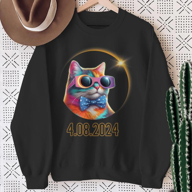 Cat Wearing Solar Eclipse Glasses Total Solar Eclipse 2024 Sweatshirt Gifts for Old Women