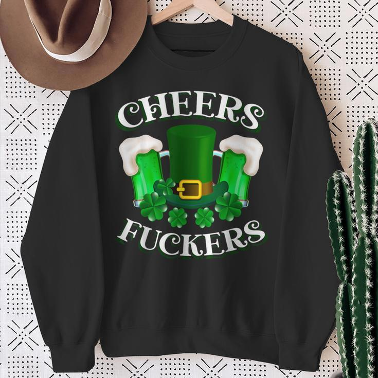 Cheers Fuckers Cheers Fckers' St Patty's Day Lucky Clover Sweatshirt Gifts for Old Women