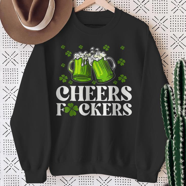 Cheers Fuckers St Patrick's Day Beer Drinking Sweatshirt Gifts for Old Women