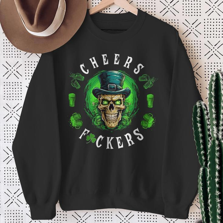 Cheers Fuckers St Patrick's Day Irish Skull Beer Drinking Sweatshirt Gifts for Old Women
