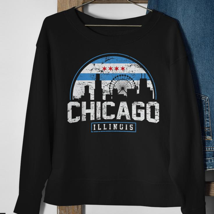 Chicago Illinois Flag Vintage Skyline Women Sweatshirt Gifts for Old Women