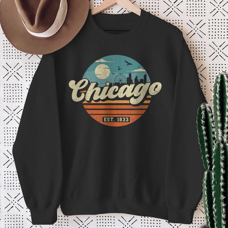 Chicago Illinois Retro Skyline Night Il Souvenirs Sweatshirt Gifts for Old Women