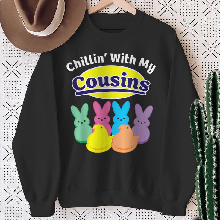 Chillin With My Cousins Colorful Bunnies Easter Girls Boys Sweatshirt Gifts for Old Women