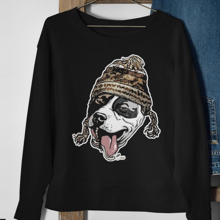 Chillin' Pit Bull Wearing Winter Beanie Sweatshirt Gifts for Old Women