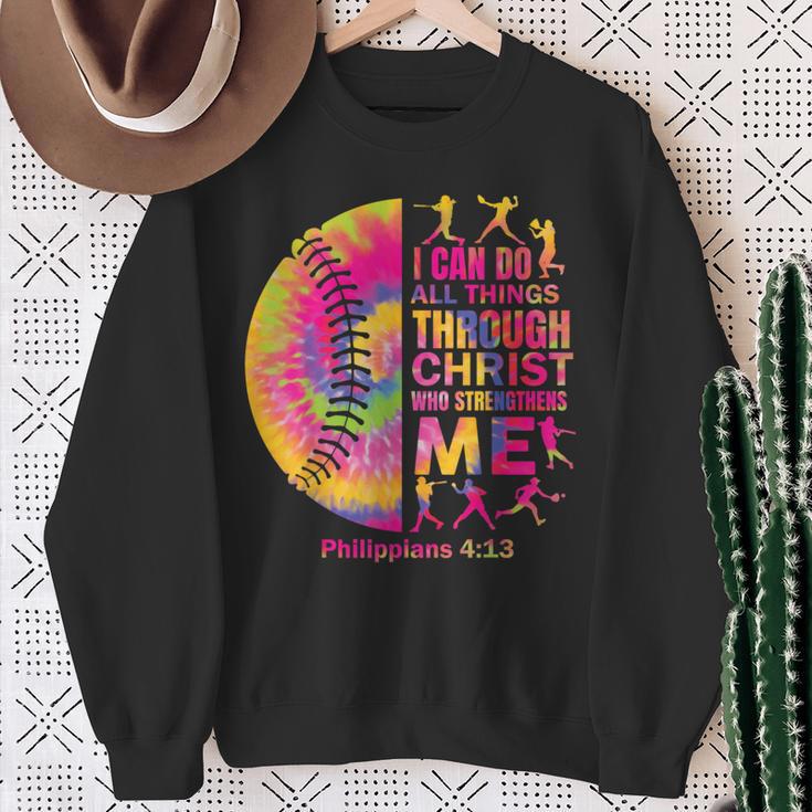 Christian Softball I Can Do All Things Religious Girls Women Sweatshirt Gifts for Old Women