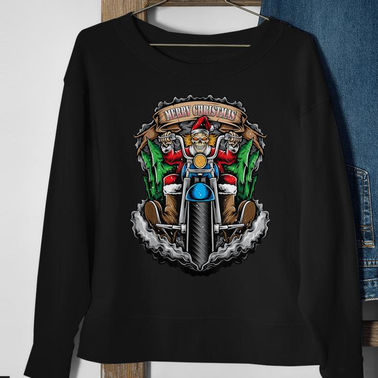 Christmas Motorcycle Santa Skull Santa Bike Rider Sweatshirt Gifts for Old Women