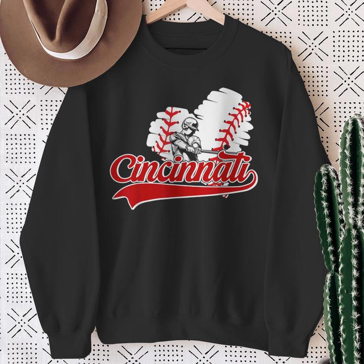 Cincinnati Cities Baseball Heart Baseball Fans Women Sweatshirt Gifts for Old Women