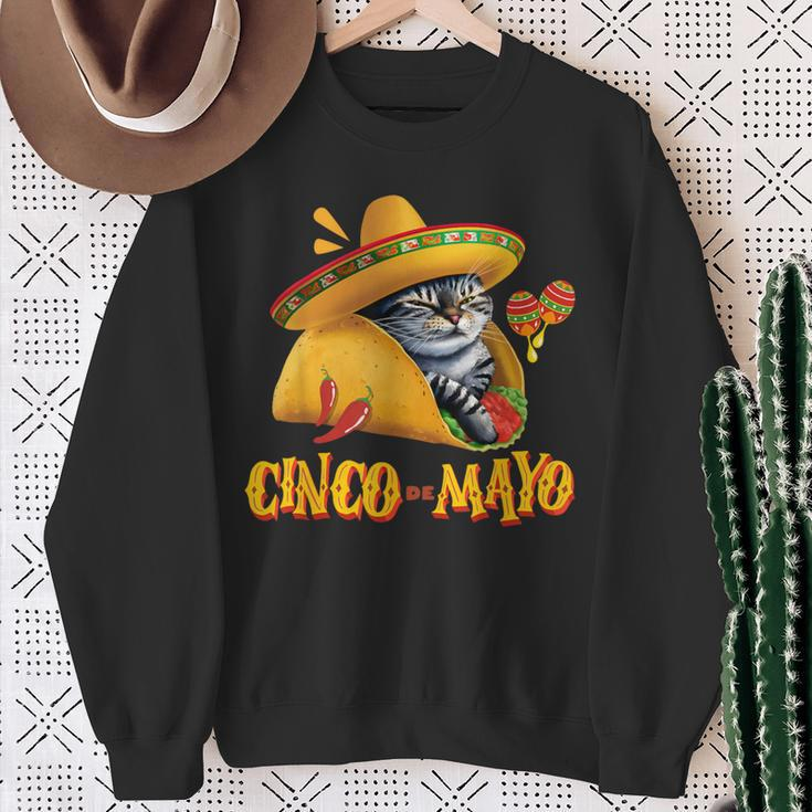 Cinco De Mayo Mexican Fiesta 5 De Mayo Taco Cat Sweatshirt Gifts for Old Women