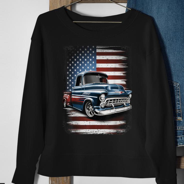 Classic Old Pickup Truck American Flag 4Th Of July Patriotic Sweatshirt Gifts for Old Women