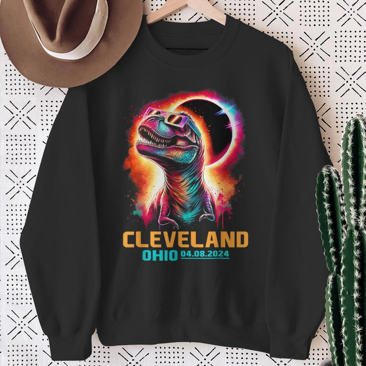 Cleveland Ohio Total Solar Eclipse 2024Rex Dinosaur Sweatshirt Gifts for Old Women