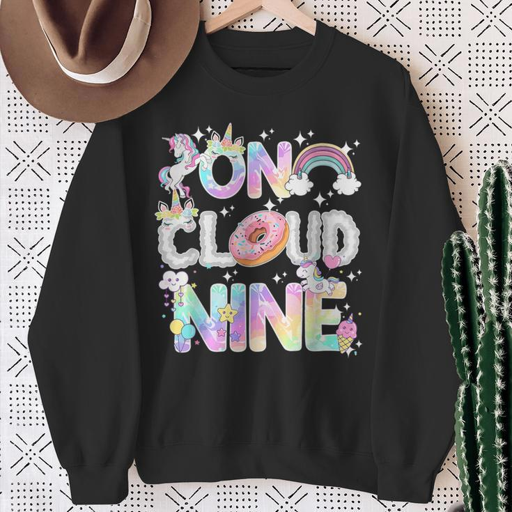 On Cloud Nine Unicorn Donut Birthday 9Th Birthday Sweatshirt Gifts for Old Women