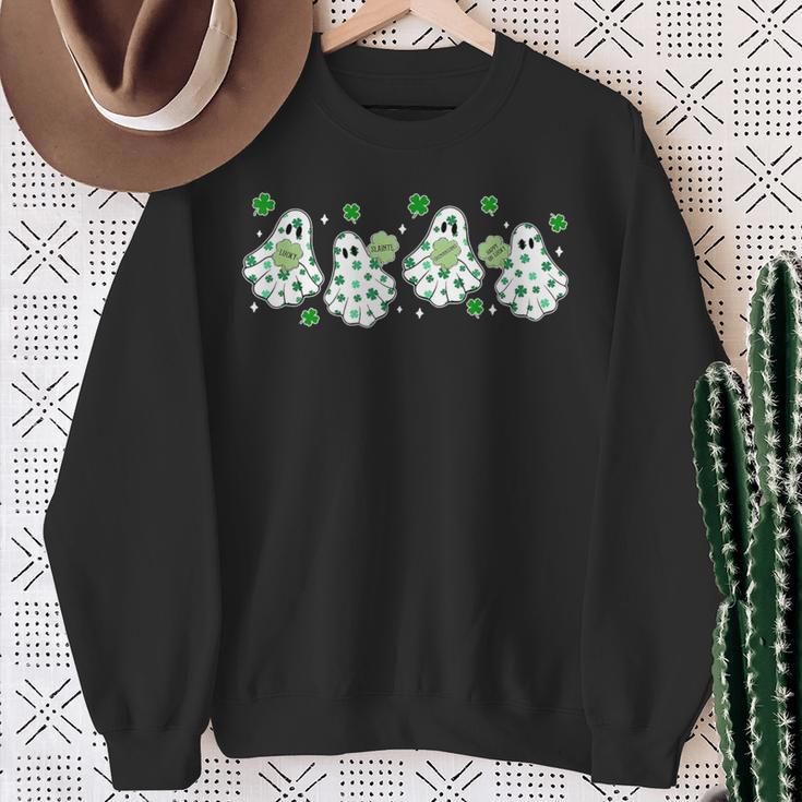 Clover Ghostie Spooky St Patrick's Day Sweatshirt Gifts for Old Women