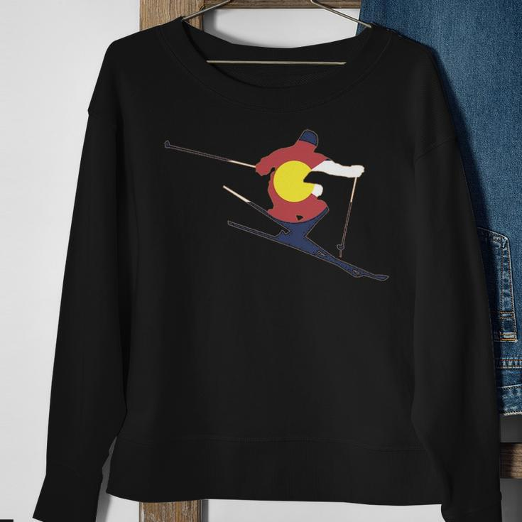 Colorado Flag Skier Sweatshirt Gifts for Old Women