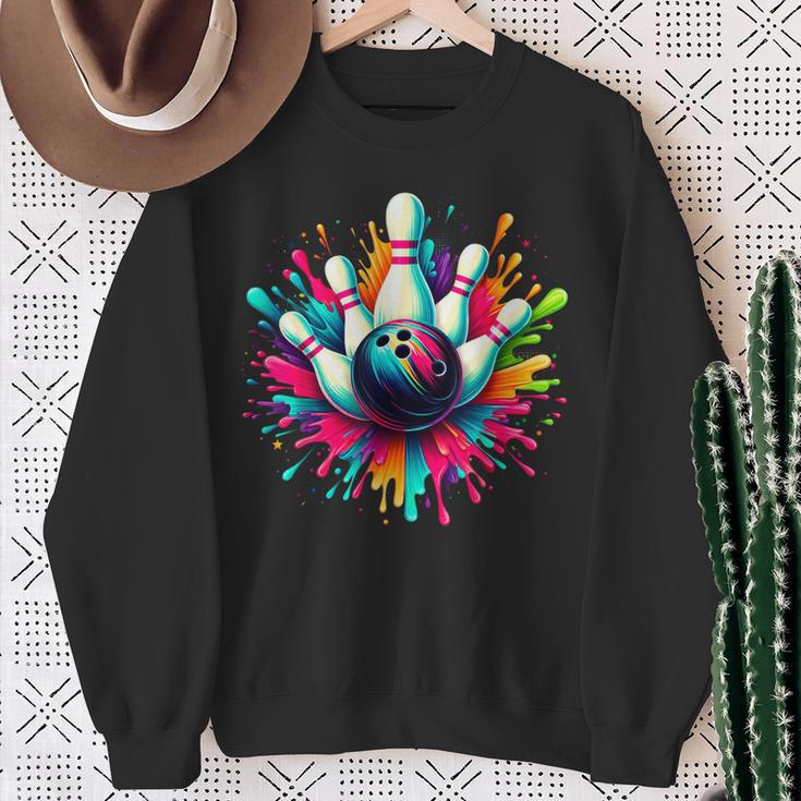 Colorful Bowling Game Day Bowling Cute Colorsplash Ball Sweatshirt Gifts for Old Women