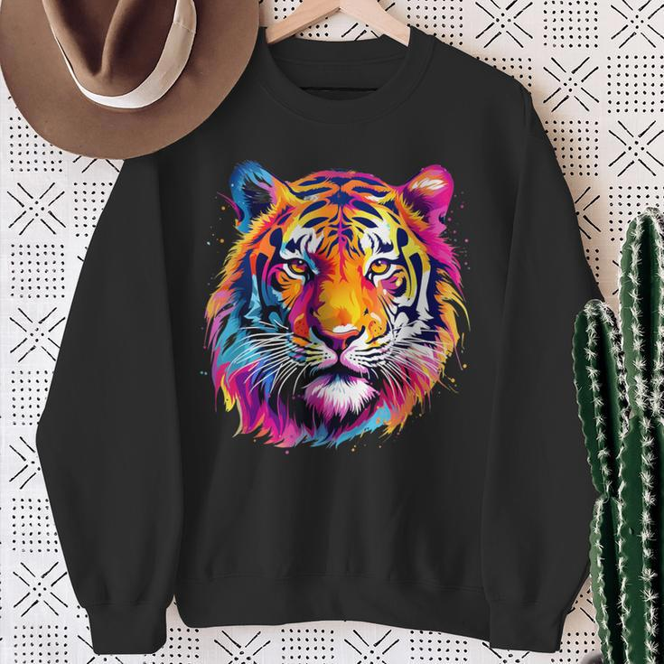 Cool Colorful Tiger Portrait Graphic Sweatshirt Gifts for Old Women