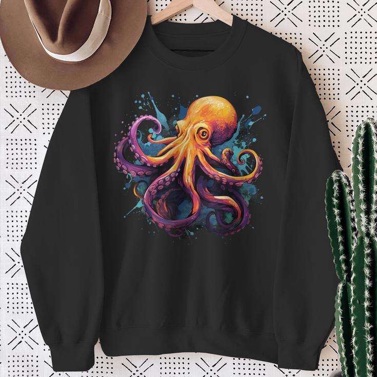 Cool Octopus On Colorful Painted Octopus Sweatshirt Gifts for Old Women