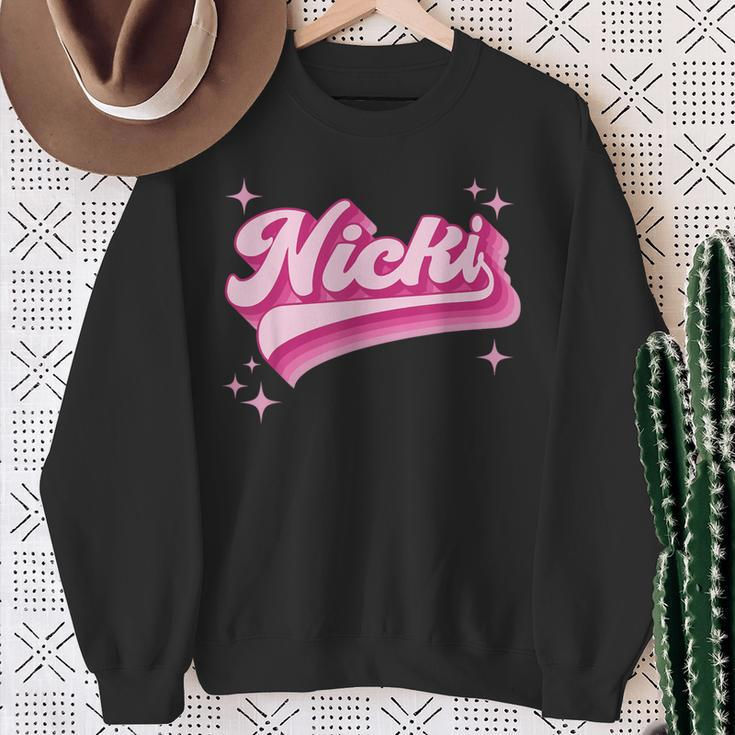 Cool Personalized Name Nicki Distressed Retro Vintage Groovy Sweatshirt Gifts for Old Women
