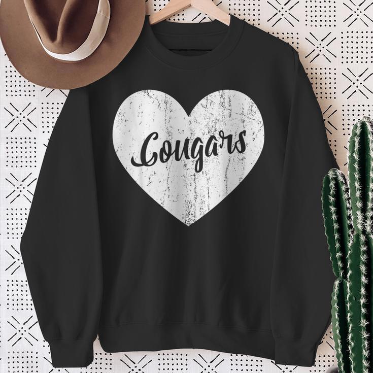 Cougars School Sports Fan Team Spirit Mascot Cute Heart Sweatshirt Gifts for Old Women