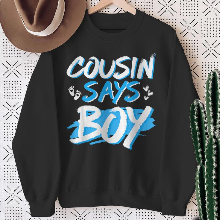 Cousin Says Boy Gender Reveal Baby Shower Party Matching Sweatshirt Gifts for Old Women