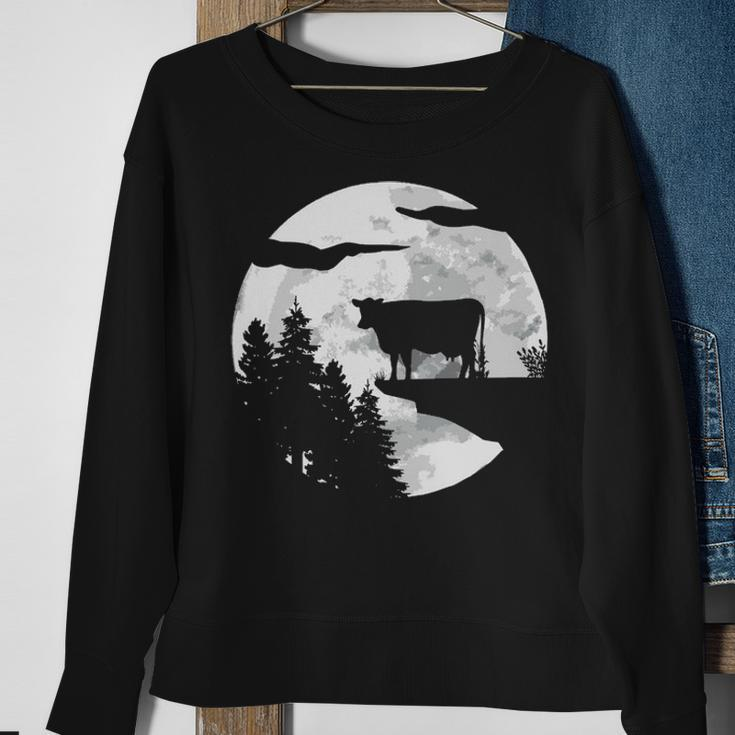 Cow Silhouette Night Sky Cow Meadow Farm Cows Sweatshirt Gifts for Old Women