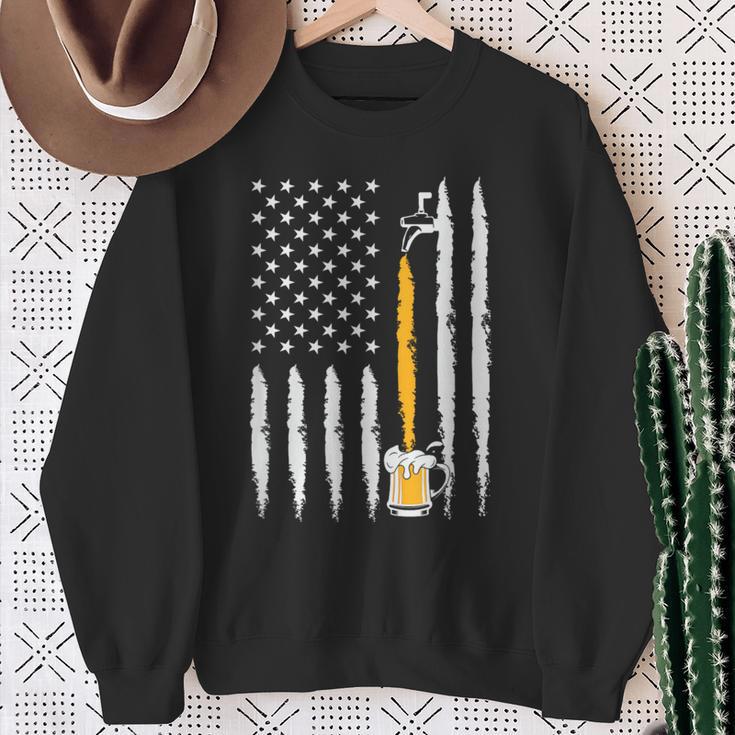 Craft Beer American Flag Pouring Beer Stein Patriotic Sweatshirt Gifts for Old Women