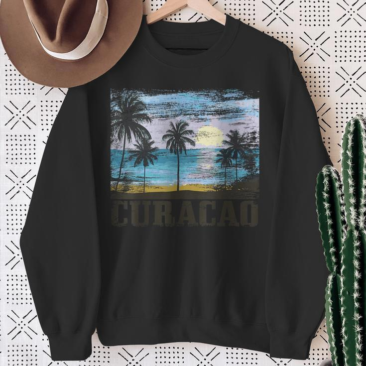 Curacao Vintage Palm Trees Surfer Caribbean Souvenir Gray Sweatshirt Geschenke für alte Frauen