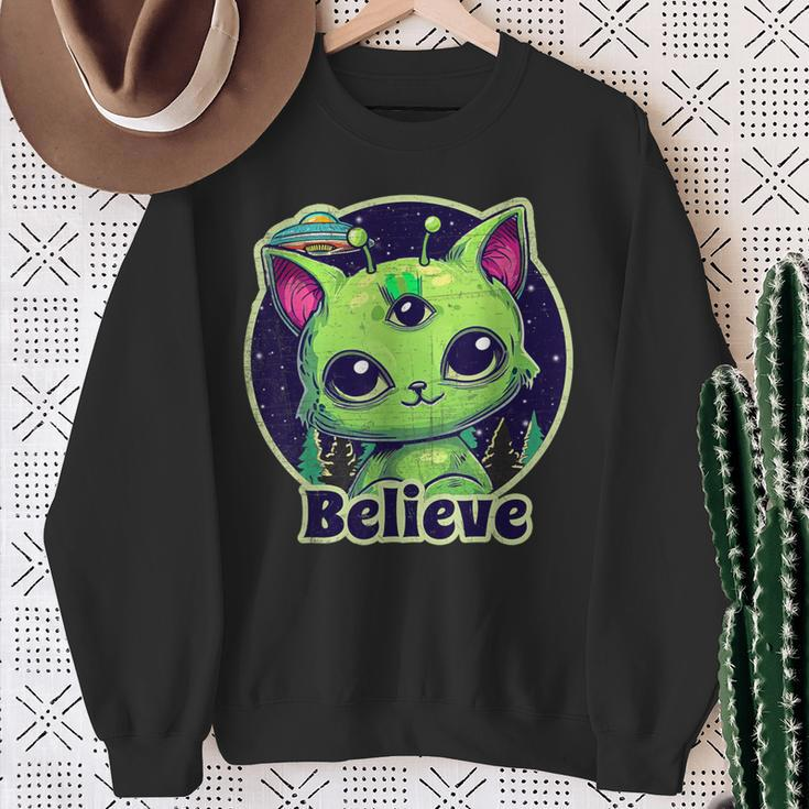Cute Alien Cat Belive In Ufo Kawaii Sweatshirt Gifts for Old Women