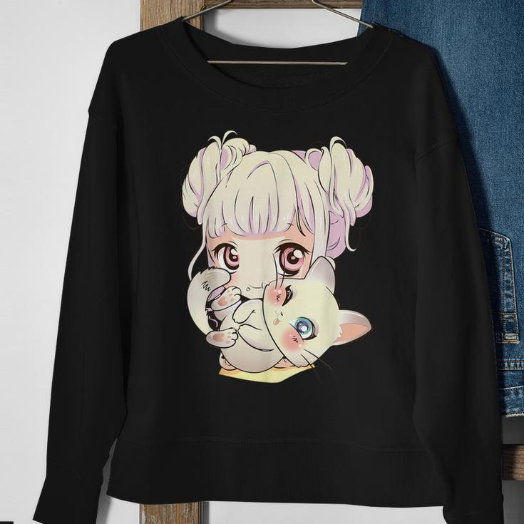Cute Anime Und Katzen Für N Manga Kawaii Grafik Otaku Black Sweatshirt Geschenke für alte Frauen