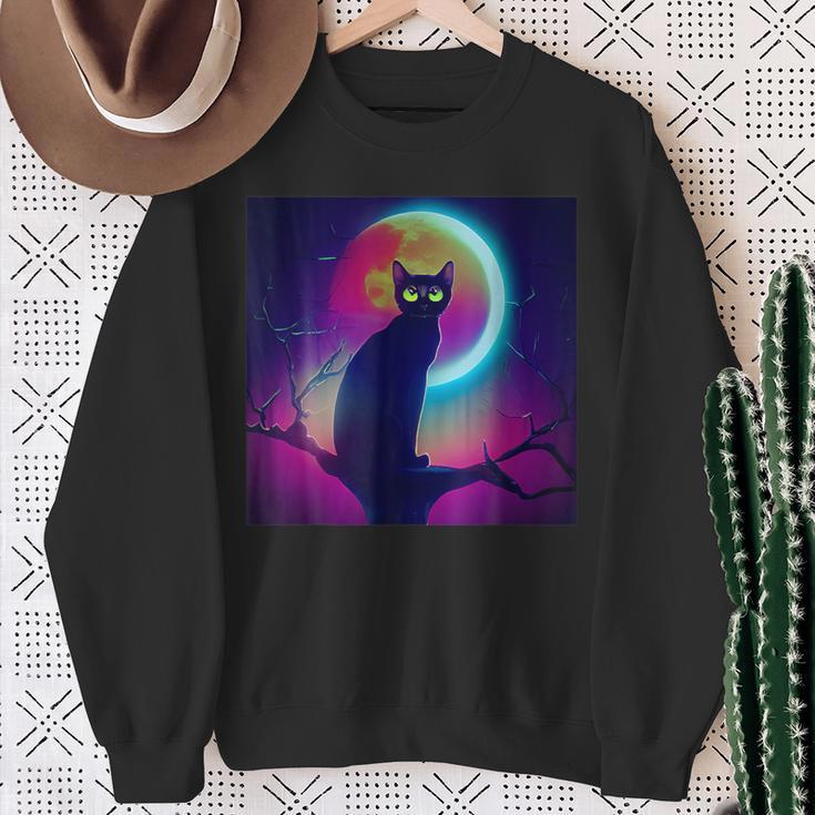 Cute Black Cat Spooky Yellow Purple Full Moon Logo Sweatshirt Gifts for Old Women