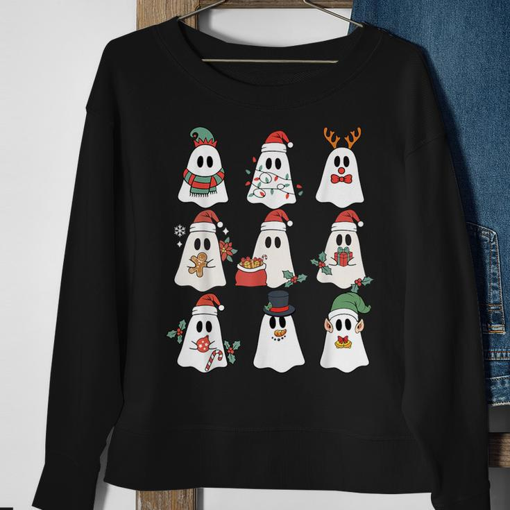 Cute Ghost Spooky Christmas Santa Hat Family Pajama Sweatshirt Gifts for Old Women