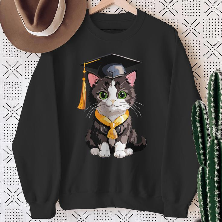Cute Graduation Cat Colorful Kitty Kitten Grad Celebration Sweatshirt Gifts for Old Women