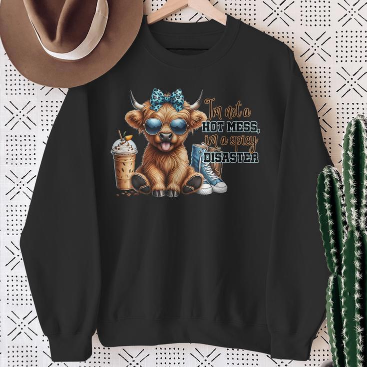 Cute Highland Cow I'm Not A Hot Mess Im A Spicy Disaster Sweatshirt Gifts for Old Women