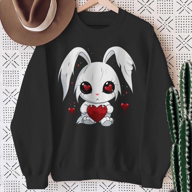 Cute Kawaii Goth Bunny Gothic White Bunny Red Heart Girls Sweatshirt Gifts for Old Women