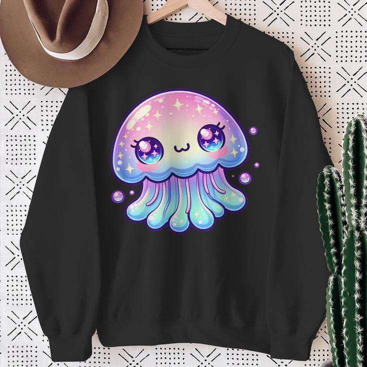Cute Kawaii Jellyfish Anime Fun Blue Pink Sea Critter Sweatshirt Gifts for Old Women