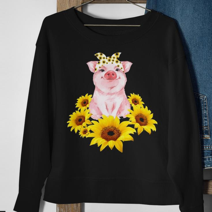 Cute Piggy With Sunflower Tiny Pig With Bandana Sweatshirt Gifts for Old Women