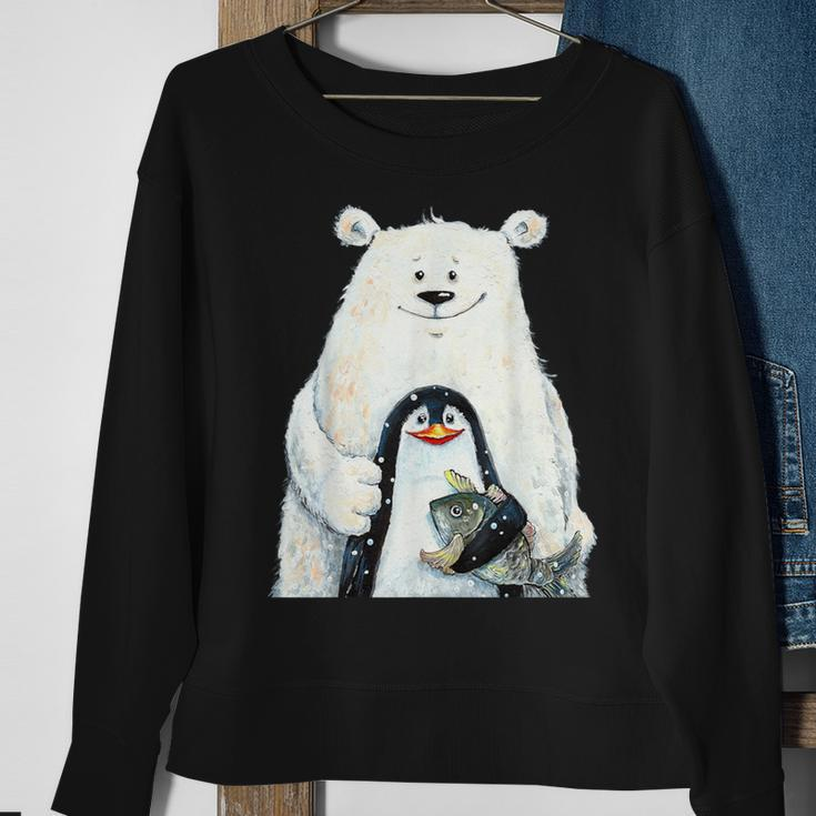 Cute Polar Bear And Penguin Bird Fish Lovers Animal Friends Sweatshirt Gifts for Old Women