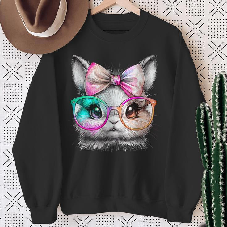 Cute Rabbit With Glasses Tie-Dye Easter Day Bunny Sweatshirt Gifts for Old Women