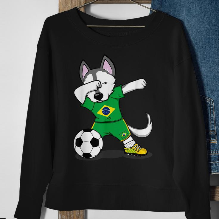 Dabbing Husky Brazil Football Fans Jersey Brazilian Soccer Sweatshirt Gifts for Old Women