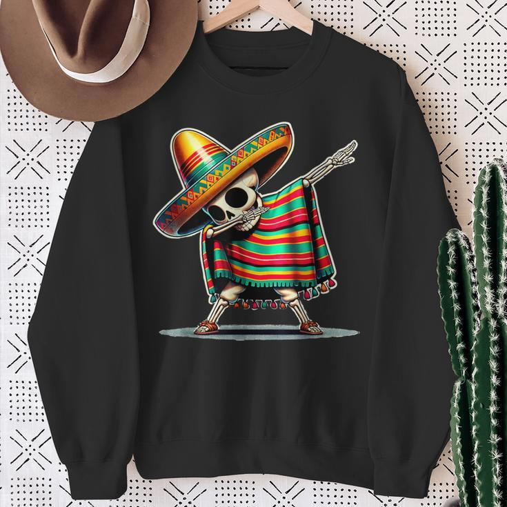 Dabbing Mexican Skeleton Poncho Cinco De Mayo Let's Fiesta Sweatshirt Gifts for Old Women