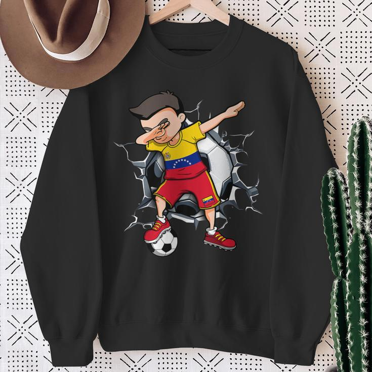 Dabbing Soccer Boy Venezuela Football Fans Ball Cracked Wall Sweatshirt Gifts for Old Women