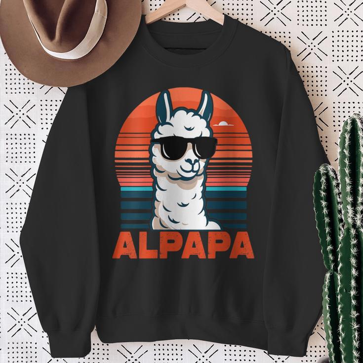 Damen Alpapaatertag Bester Papa Alpaka Alpapa Mit Sonnenbrille Mit-Ausschnitt Sweatshirt Geschenke für alte Frauen