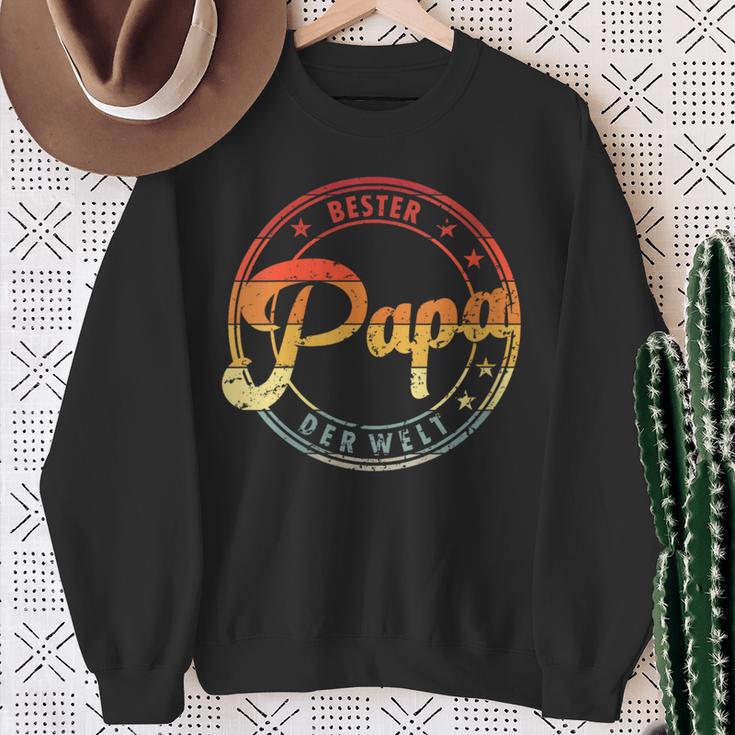 Damen Herren Retrointage Bester Papa Der Welt Mit-Ausschnitt Sweatshirt Geschenke für alte Frauen