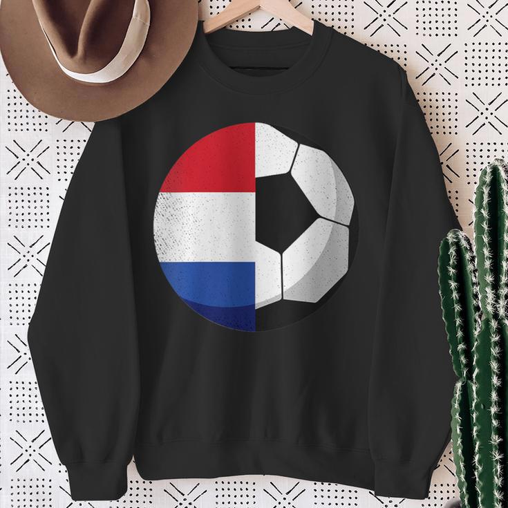 Damen Niederlande Flagge Niederländischer Papa Fußballtorwart Mit-Ausschnitt Sweatshirt Geschenke für alte Frauen