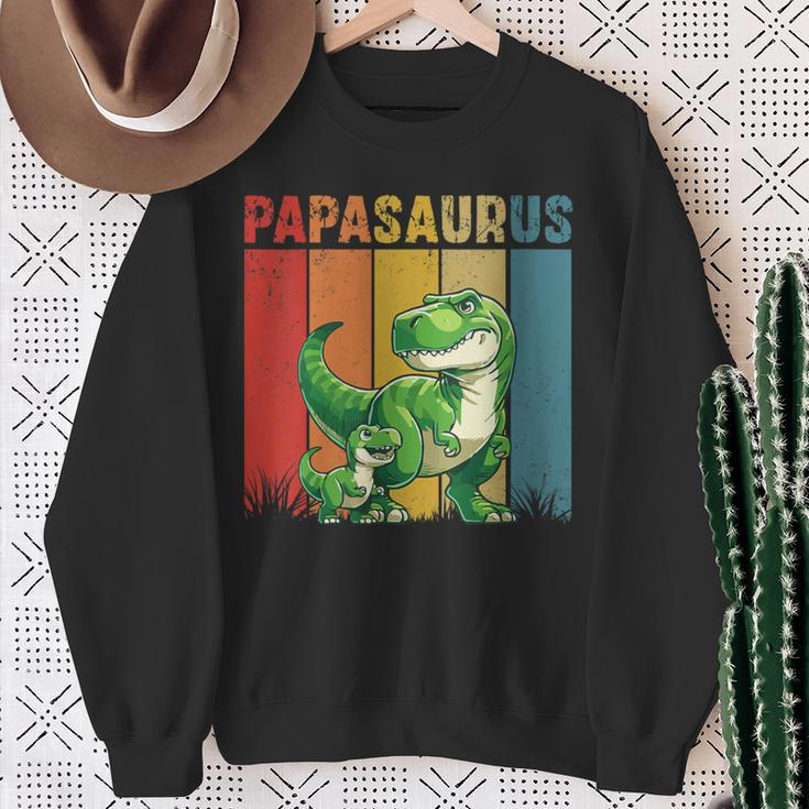 Damen Papasaurusatertag Bester Papa T-Rex Papa Mit-Ausschnitt Sweatshirt Geschenke für alte Frauen