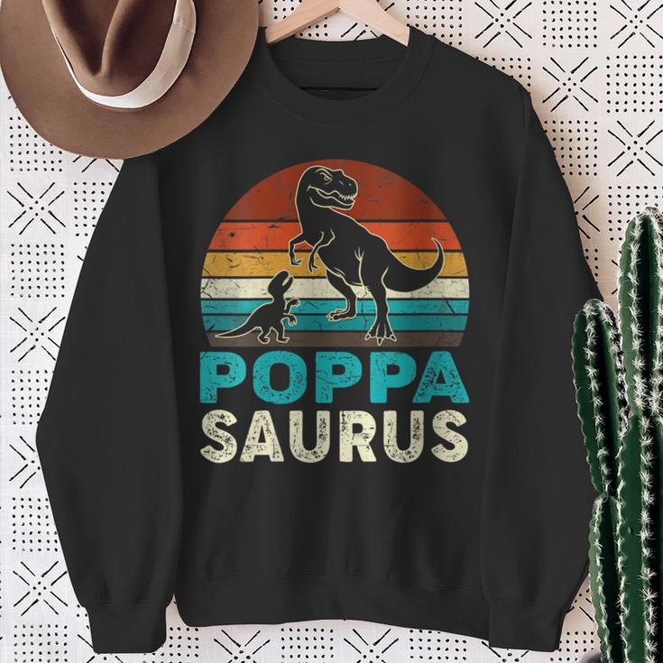 Damen Passender Familien-Poppasaurus T-Rex Dinosaurier Für Papa Opa Mit-Ausschnitt Sweatshirt Geschenke für alte Frauen