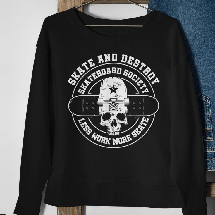 Destroy Skate Skateboard Society Worker Skater Skull Sweatshirt Gifts for Old Women